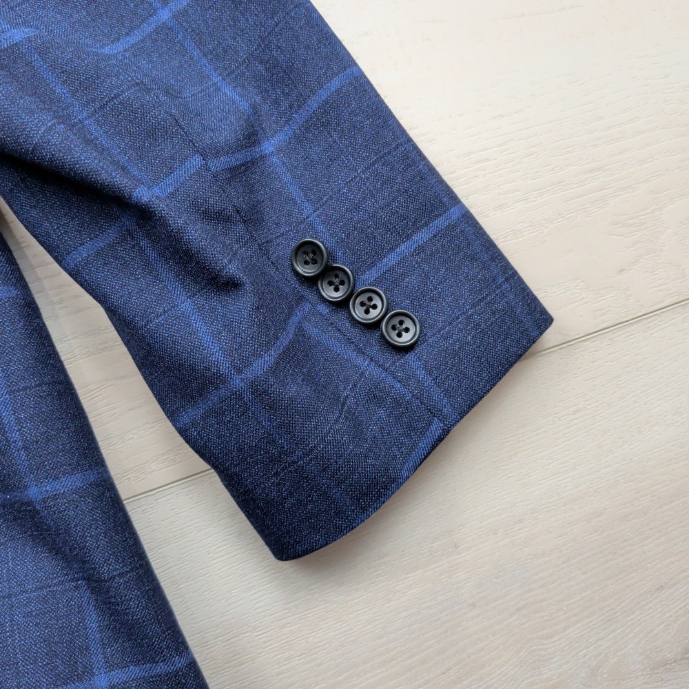 Bonobos Mens 44R Jetsetter Wool Blend Windowpane Plaid Blazer Navy Blue Standard - Picture 4 of 14